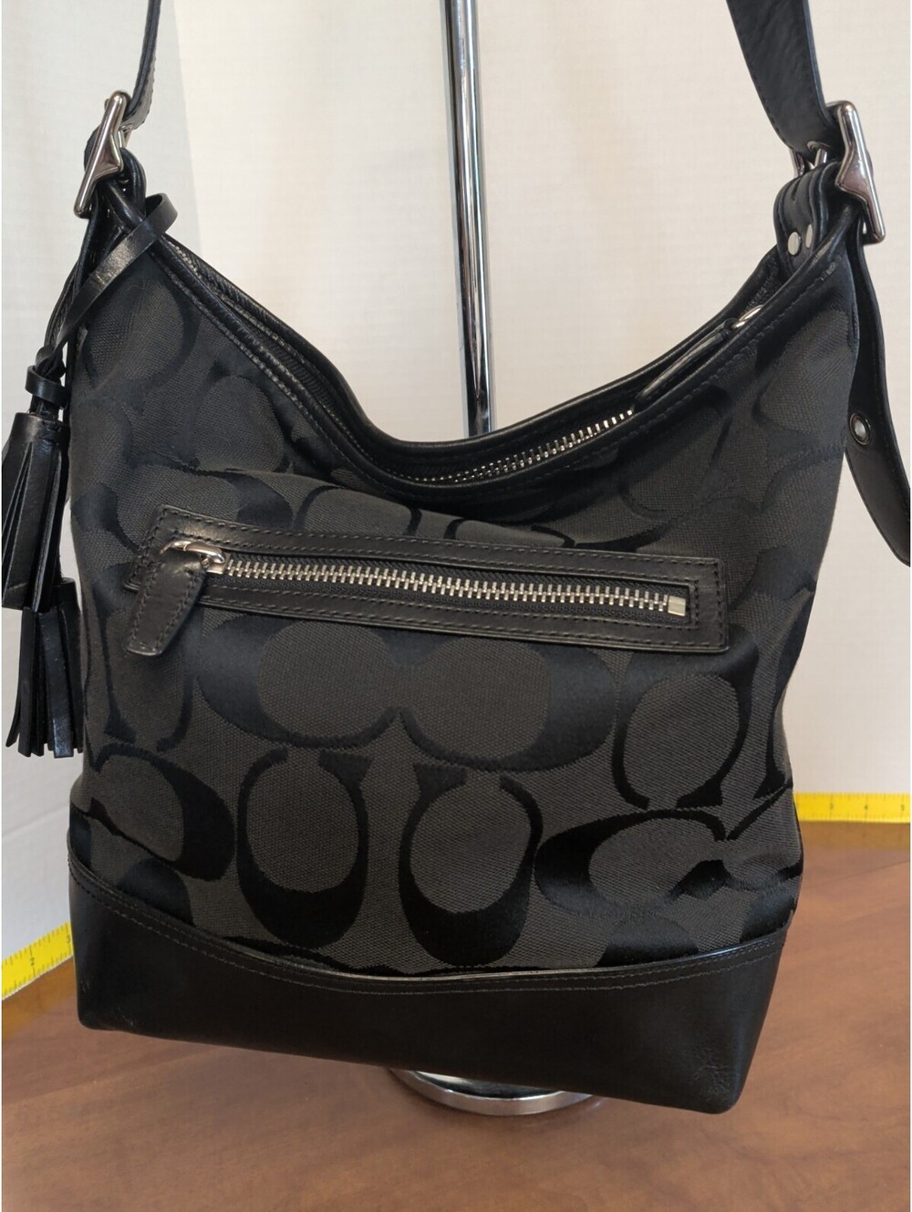 Coach Black Canvas & Leather Shoulder Tote Handbag Purse